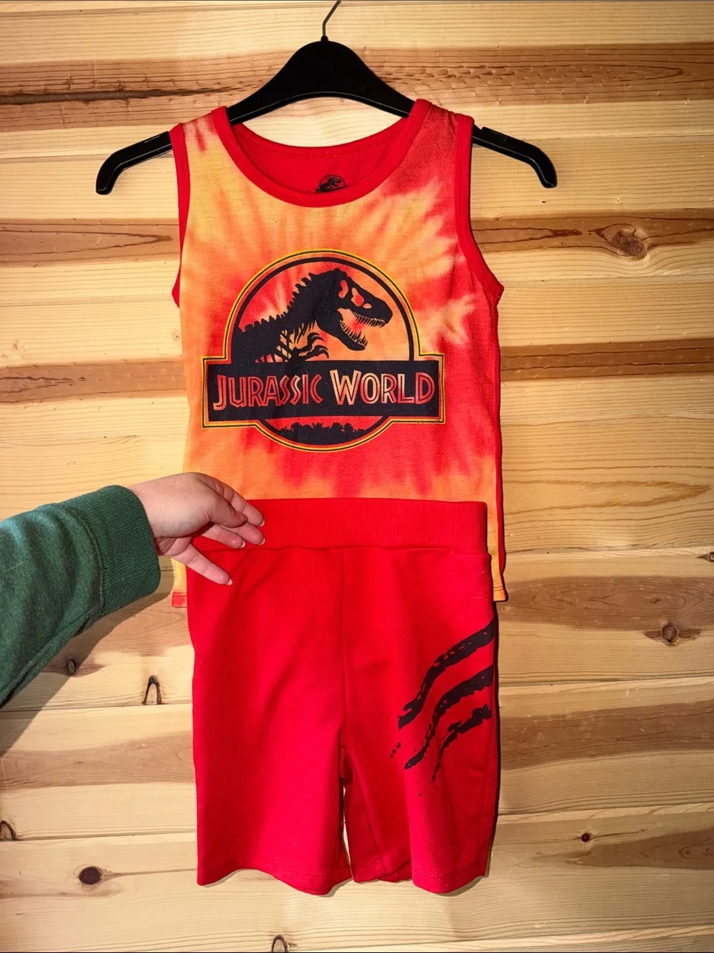Red Tank and Shorts Set with Yellow Side Panels